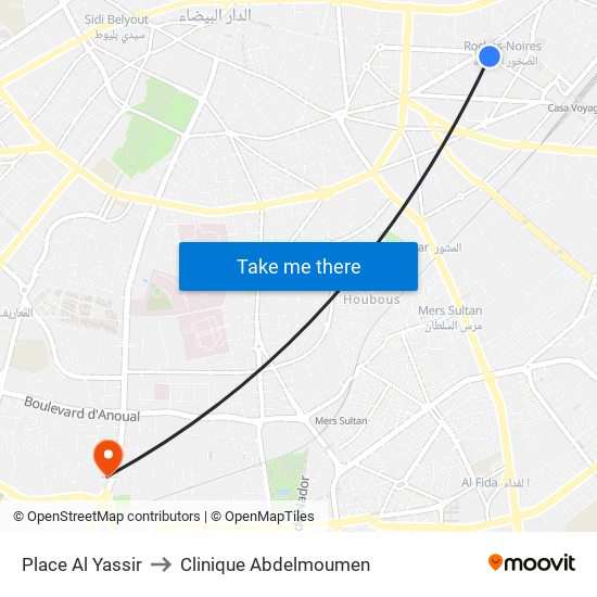 Place Al Yassir to Clinique Abdelmoumen map