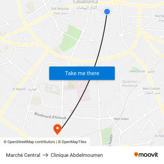 Marché Central to Clinique Abdelmoumen map