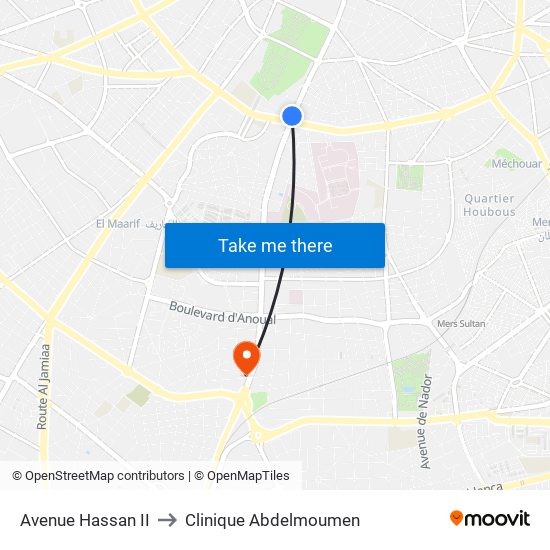 Avenue Hassan II to Clinique Abdelmoumen map