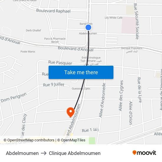 Abdelmoumen to Clinique Abdelmoumen map