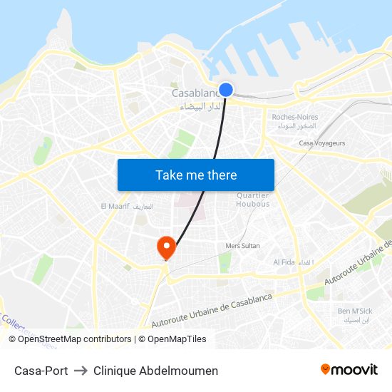Casa-Port to Clinique Abdelmoumen map
