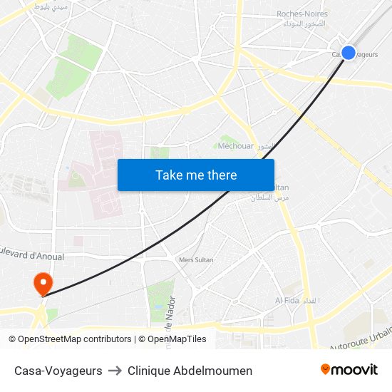 Casa-Voyageurs to Clinique Abdelmoumen map