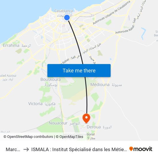 Marché Central to ISMALA : Institut Spécialisé dans les Métier de l'Aéronautique et de la Logistique Aéroportuaire map