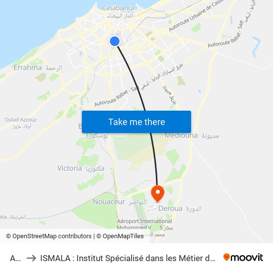 Anoual to ISMALA : Institut Spécialisé dans les Métier de l'Aéronautique et de la Logistique Aéroportuaire map