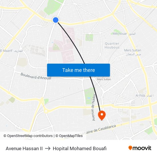 Avenue Hassan II to Hopital Mohamed Bouafi map