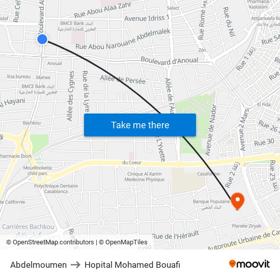 Abdelmoumen to Hopital Mohamed Bouafi map