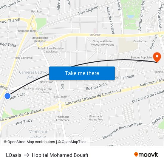 L'Oasis to Hopital Mohamed Bouafi map