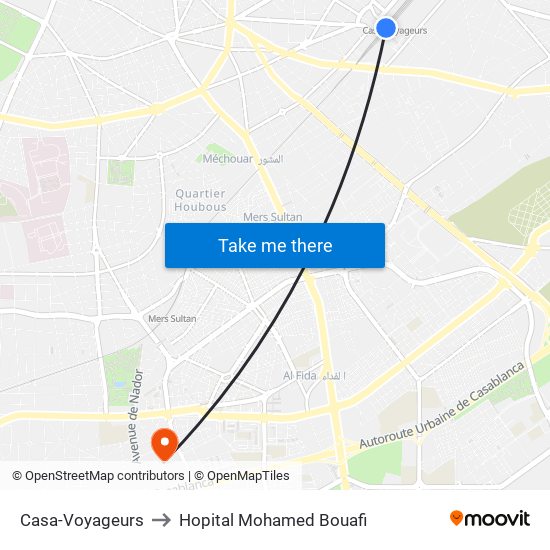 Casa-Voyageurs to Hopital Mohamed Bouafi map