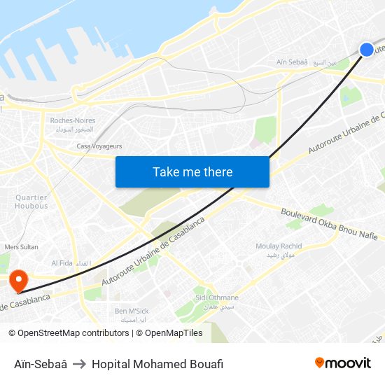 Aïn-Sebaâ to Hopital Mohamed Bouafi map