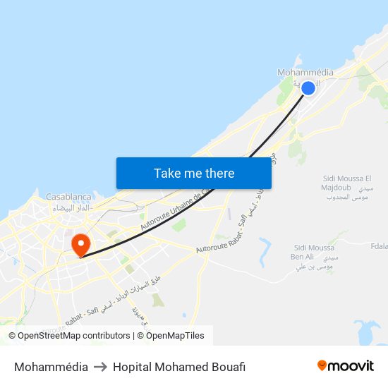 Mohammédia to Hopital Mohamed Bouafi map