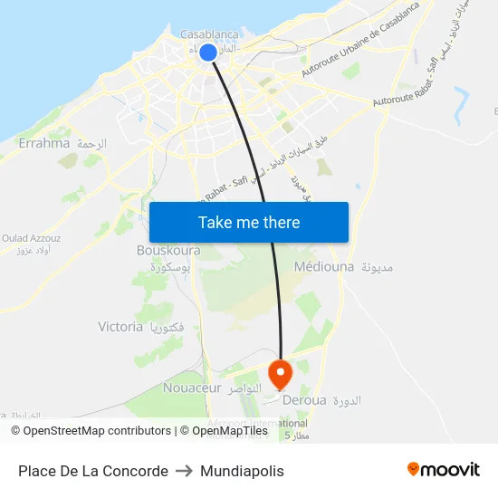 Place De La Concorde to Mundiapolis map