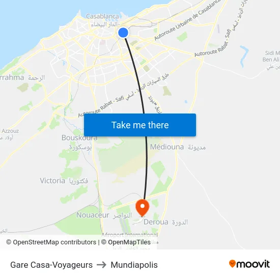 Gare Casa-Voyageurs to Mundiapolis map