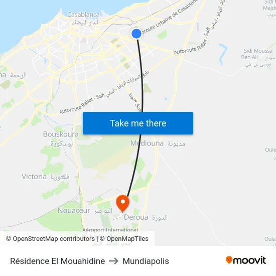 Résidence El Mouahidine to Mundiapolis map
