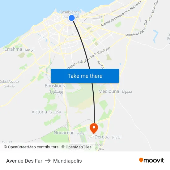 Avenue Des Far to Mundiapolis map