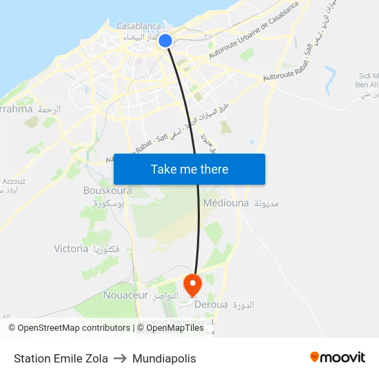 Station Emile Zola to Mundiapolis map