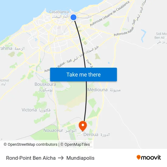 Rond-Point Ben Aïcha to Mundiapolis map