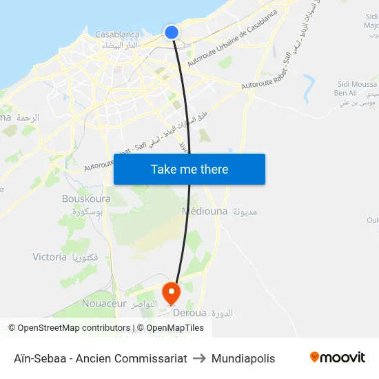 Ain-Sebaa - Old Police Station to Mundiapolis map