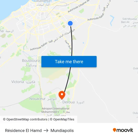 Résidence El Hamd to Mundiapolis map