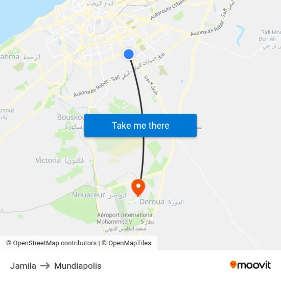 Jamila to Mundiapolis map