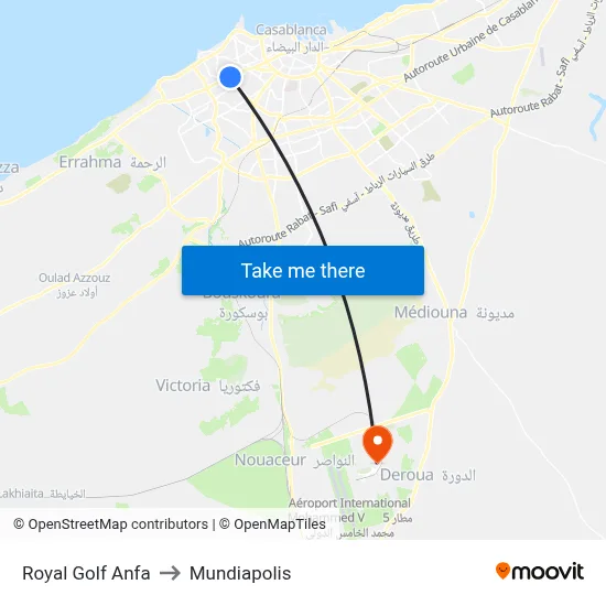 Royal Golf Anfa to Mundiapolis map