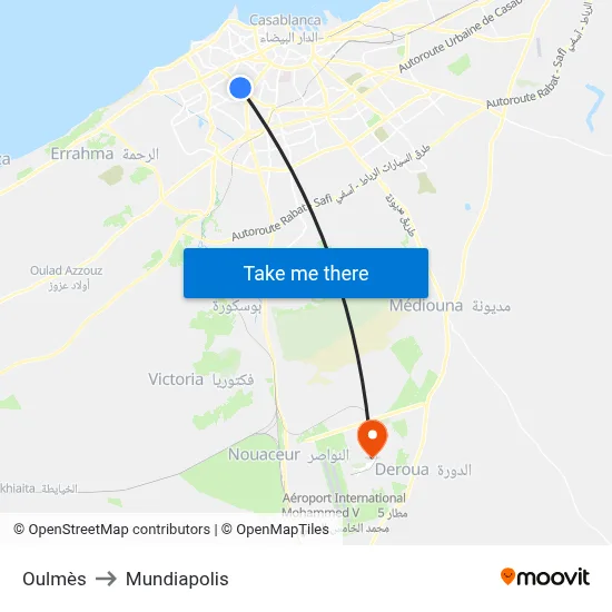 Oulmès to Mundiapolis map