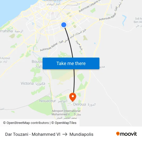 Dar Touzani - Mohammed VI to Mundiapolis map