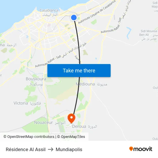 Résidence Al Assil to Mundiapolis map