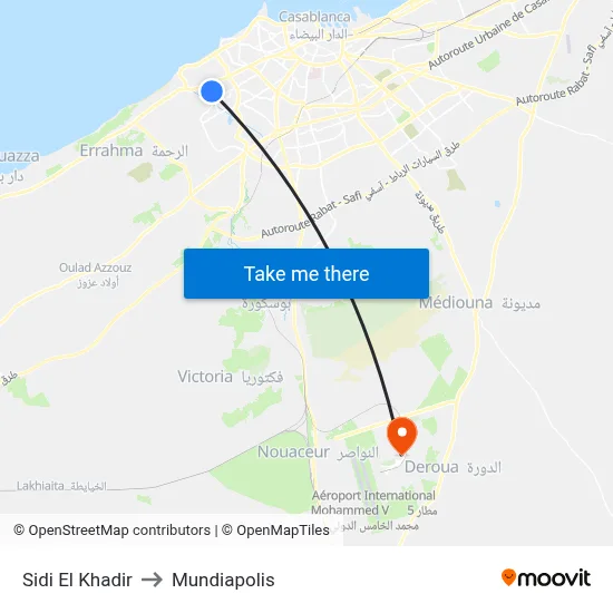 Sidi El Khadir to Mundiapolis map