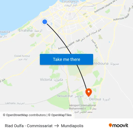 Riad Oulfa - Commissariat to Mundiapolis map