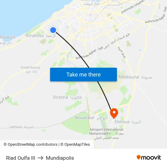 Riad Oulfa III to Mundiapolis map