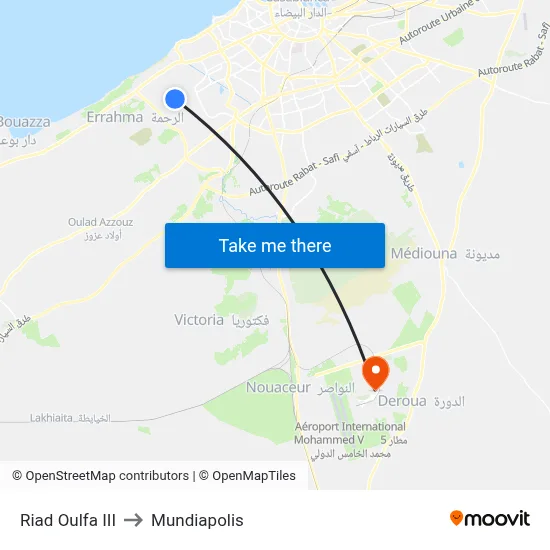 Riad Oulfa III to Mundiapolis map