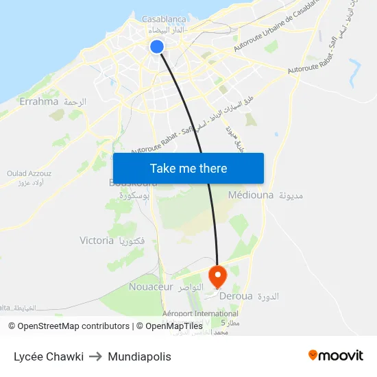 Lycée Chawki to Mundiapolis map