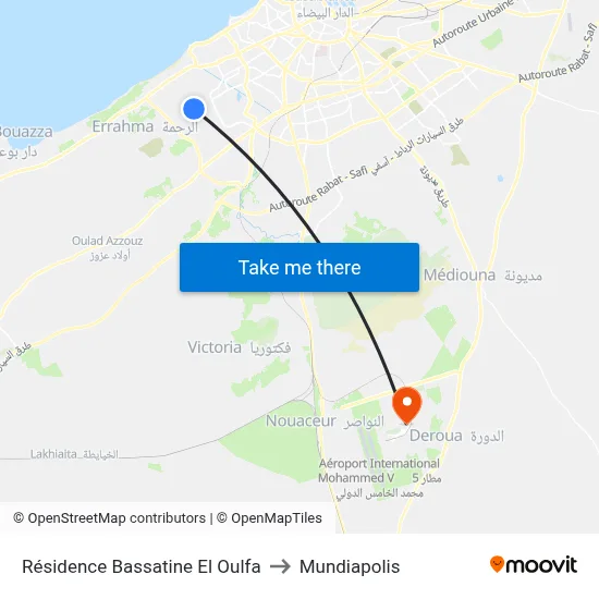Résidence Bassatine El Oulfa to Mundiapolis map
