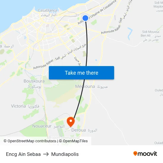 Encg Ain Sebaa to Mundiapolis map