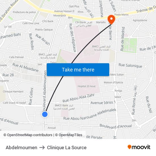 Abdelmoumen to Clinique La Source map