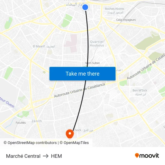 Marché Central to HEM map