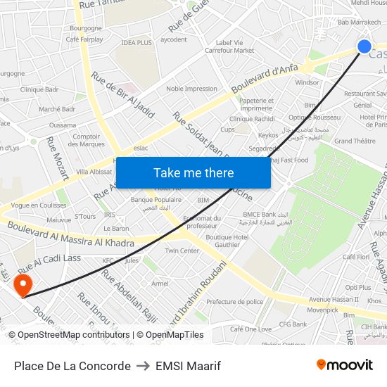 Place De La Concorde to EMSI Maarif map