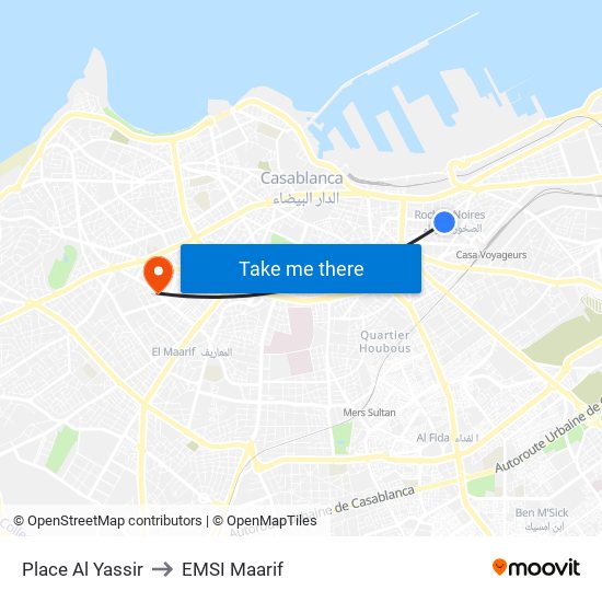 Place Al Yassir to EMSI Maarif map