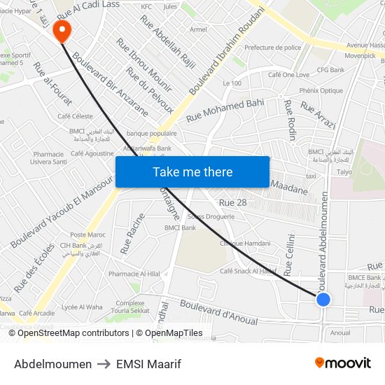 Abdelmoumen to EMSI Maarif map
