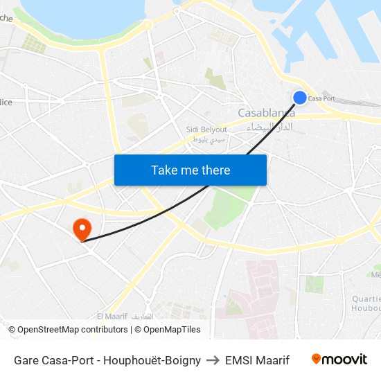 Gare Casa-Port - Houphouët-Boigny to EMSI Maarif map