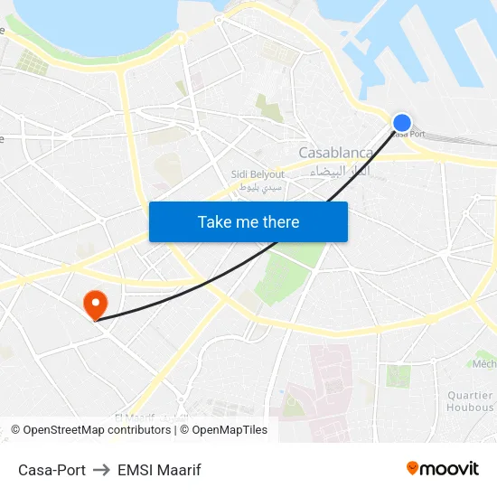 Casa-Port to EMSI Maarif map