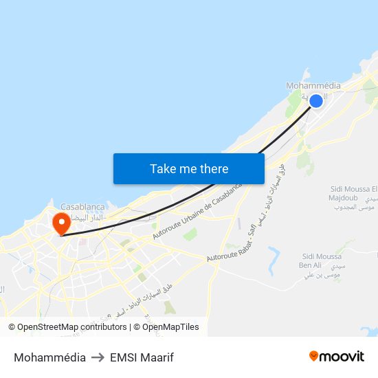 Mohammédia to EMSI Maarif map