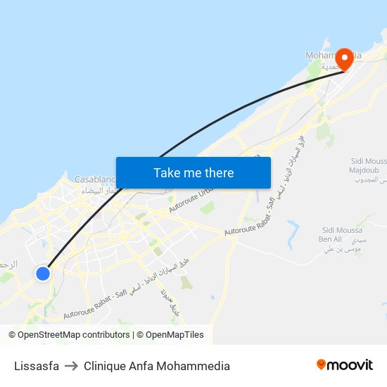 Lissasfa to Clinique Anfa Mohammedia map