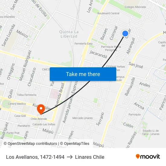 Los Avellanos, 1472-1494 to Linares Chile map