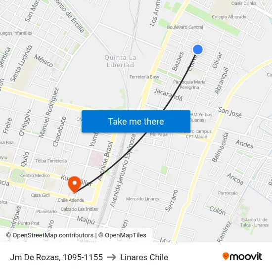 Jm De Rozas, 1095-1155 to Linares Chile map