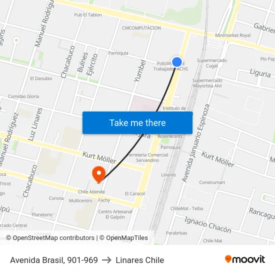 Avenida Brasil, 901-969 to Linares Chile map