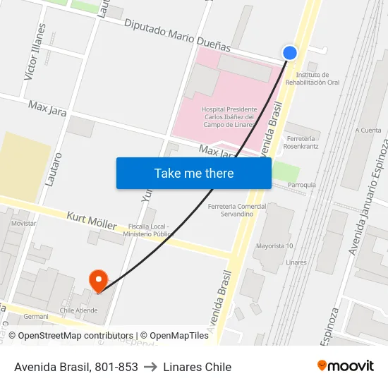 Avenida Brasil, 801-853 to Linares Chile map