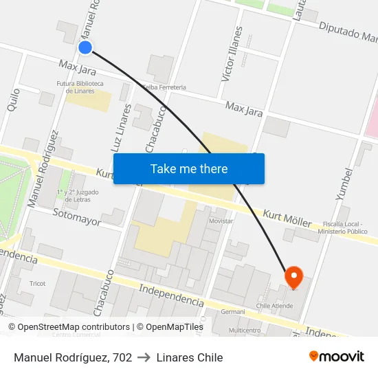 Manuel Rodríguez, 702 to Linares Chile map