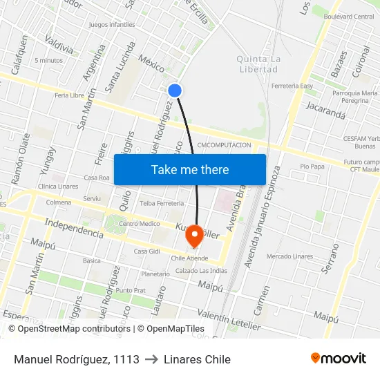 Manuel Rodríguez, 1113 to Linares Chile map