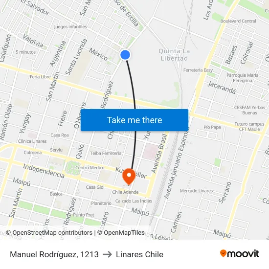 Manuel Rodríguez, 1213 to Linares Chile map